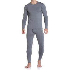 Men's Thermal Underwear Base Layer Fleece Lined Top Bottom, Gray